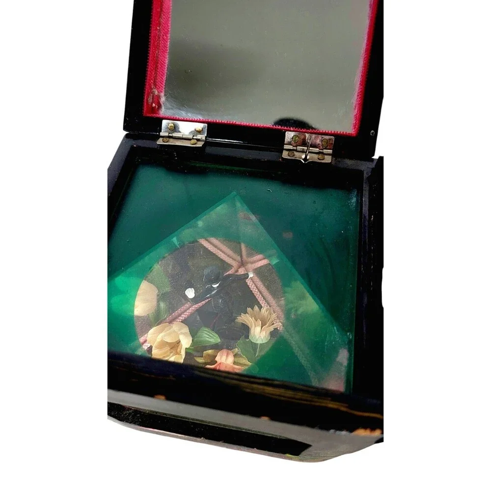 Vintage 1940s Dual Musical Mirrored Jewelry Box Dancing Ballerina & Tuxedo Man